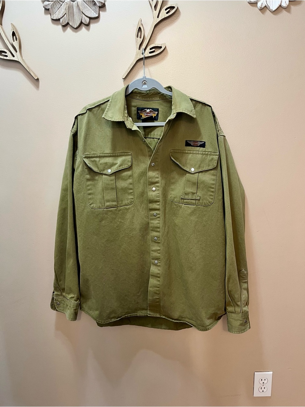Vintage Harley Davidson Men's Olive Green Utility Shirt Jacket size XL